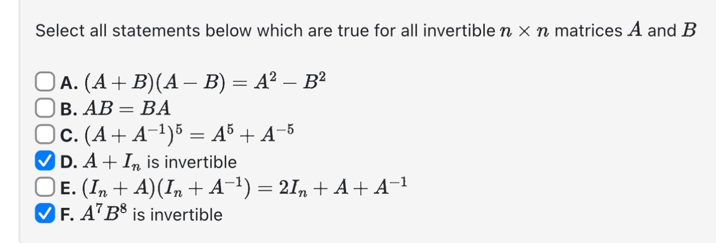 Solved Select All Statements Below Which Are True For All | Chegg.com