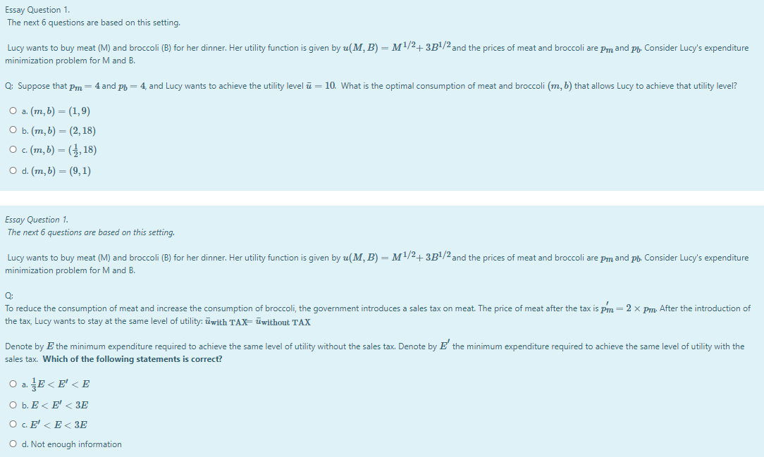 Solved Essay Question 1. The next 6 questions are based on | Chegg.com