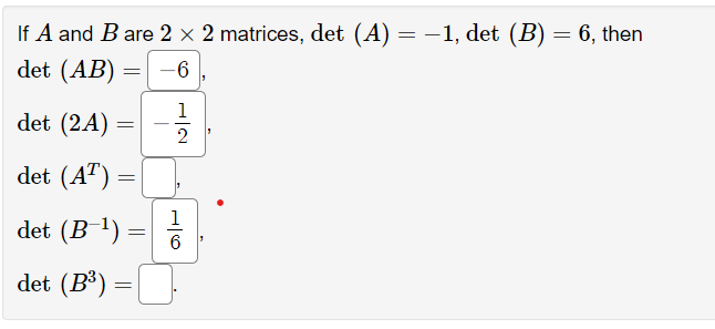 Solved If A And B Are 2×2 Matrices Det A −1 Det B 6