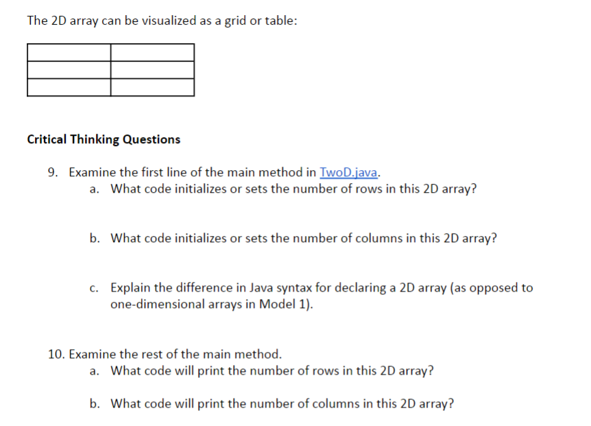 Solved Model II. (30 min) Two Dimensional Arrays start time: | Chegg.com