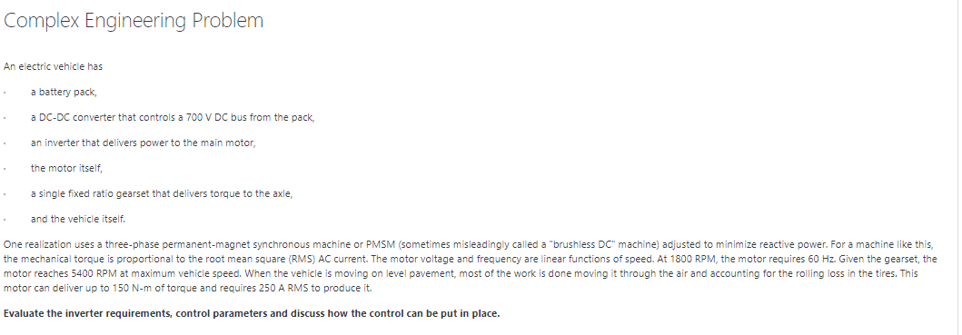 Solved Complex Engineering Problem An electric vehicle has a | Chegg.com