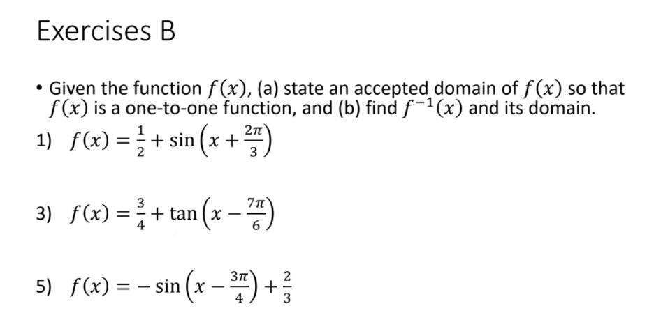 Solved Exercises A • Determine the inverse function. State | Chegg.com