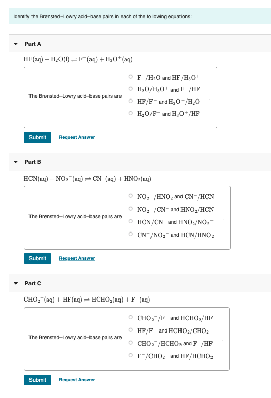 Solved Identify the Brønsted-Lowry acid-base pairs in each | Chegg.com