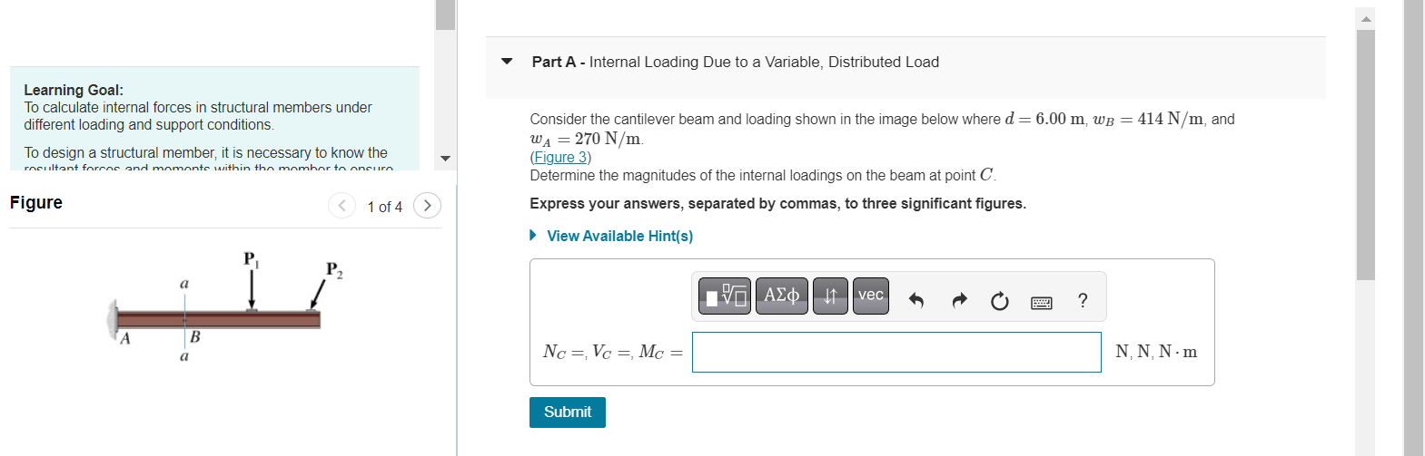 Part A - Internal Loading Due to a Variable, | Chegg.com