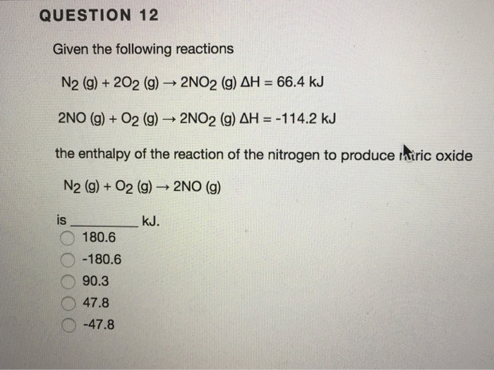 Solved QUESTION 12 Given the following reactions N2 (g) + | Chegg.com