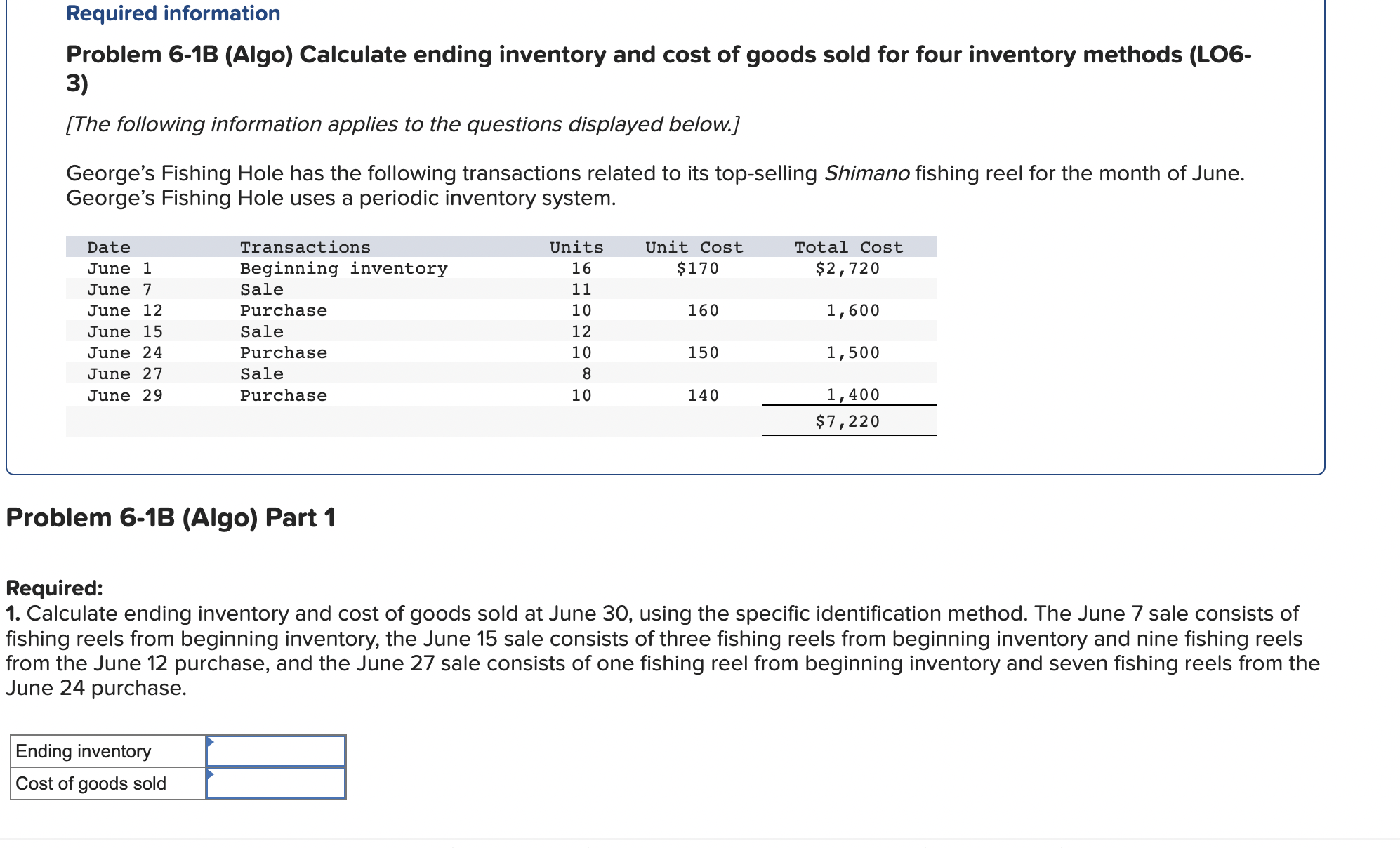 Solved Problem 6-1B (Algo) Calculate Ending Inventory And | Chegg.com