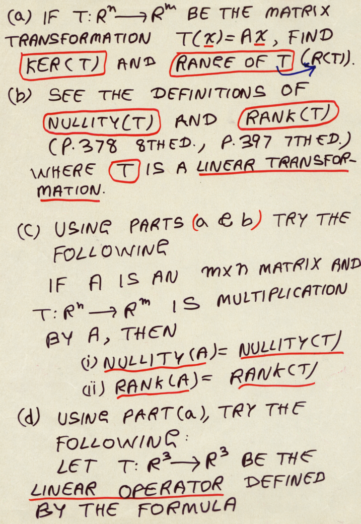 (a) IF T:Rn Rm BE THE MATRIX TRANSFORMATION T(x)=Ax, | Chegg.com