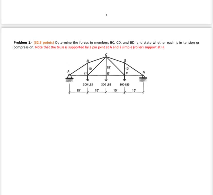 Solved 1 Problem 1.- (32.5 points) Determine the forces in | Chegg.com