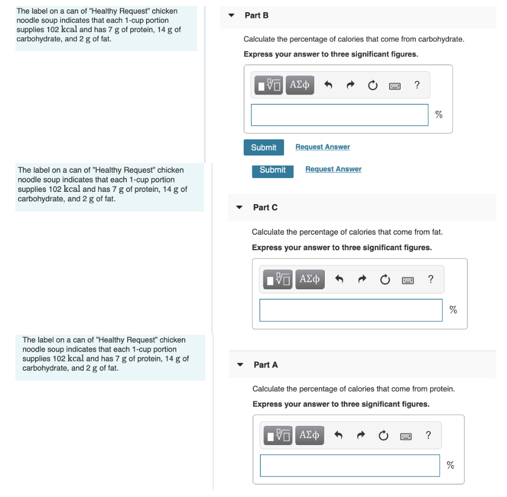 Solved Part B The Label On A Can Of "Healthy Request" | Chegg.com