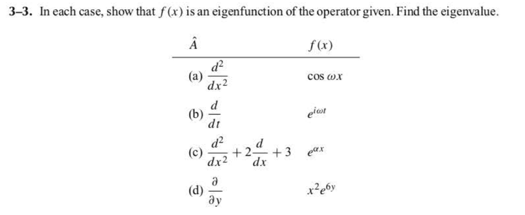 Solved 3–3. In each case, show that f(x) is an eigenfunction | Chegg.com
