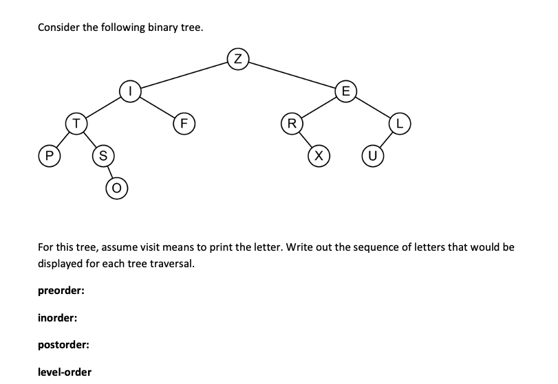 Solved Consider the following binary tree. For this tree, | Chegg.com