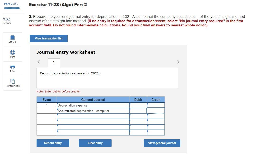 Solved 11 Required information Part 2 of 2 Exercise 11-23 | Chegg.com