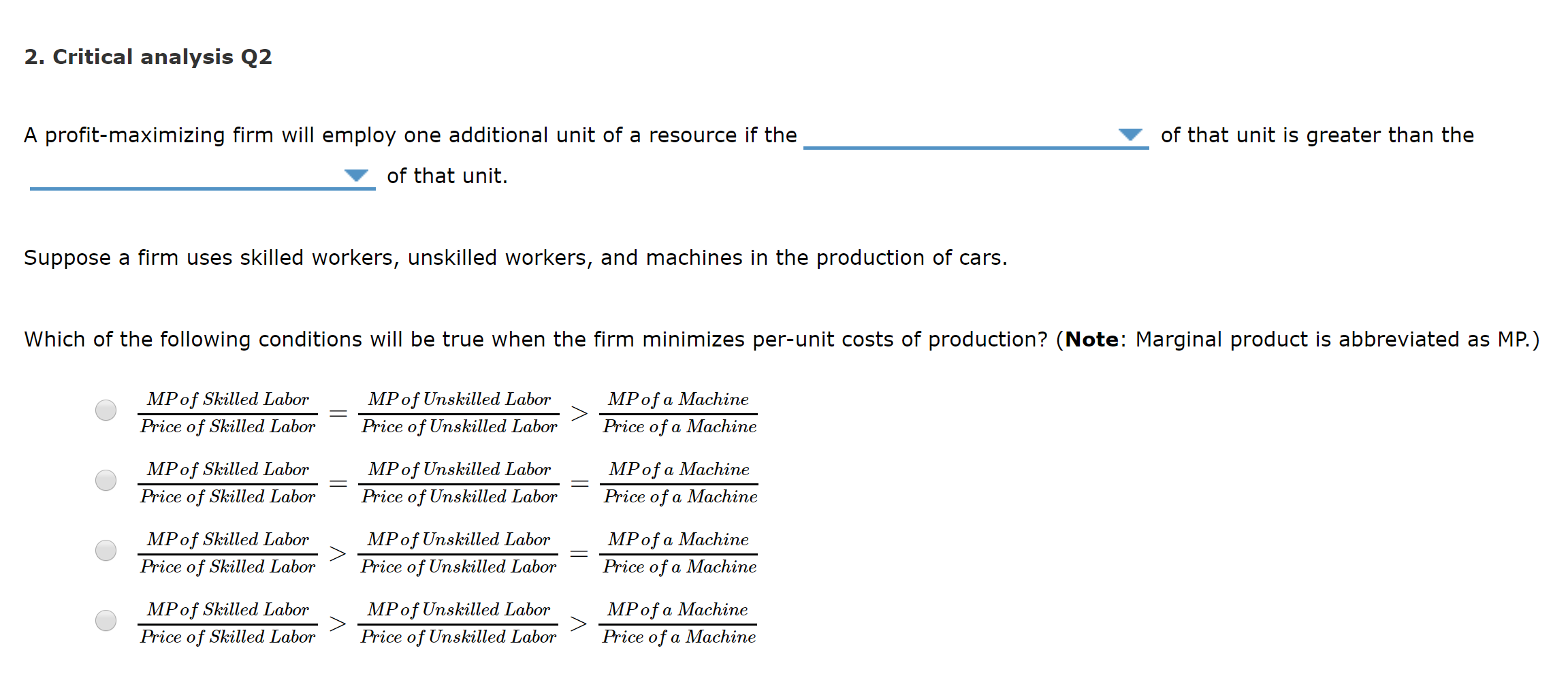 Solved 2. Critical analysis Q2 of that unit is greater than