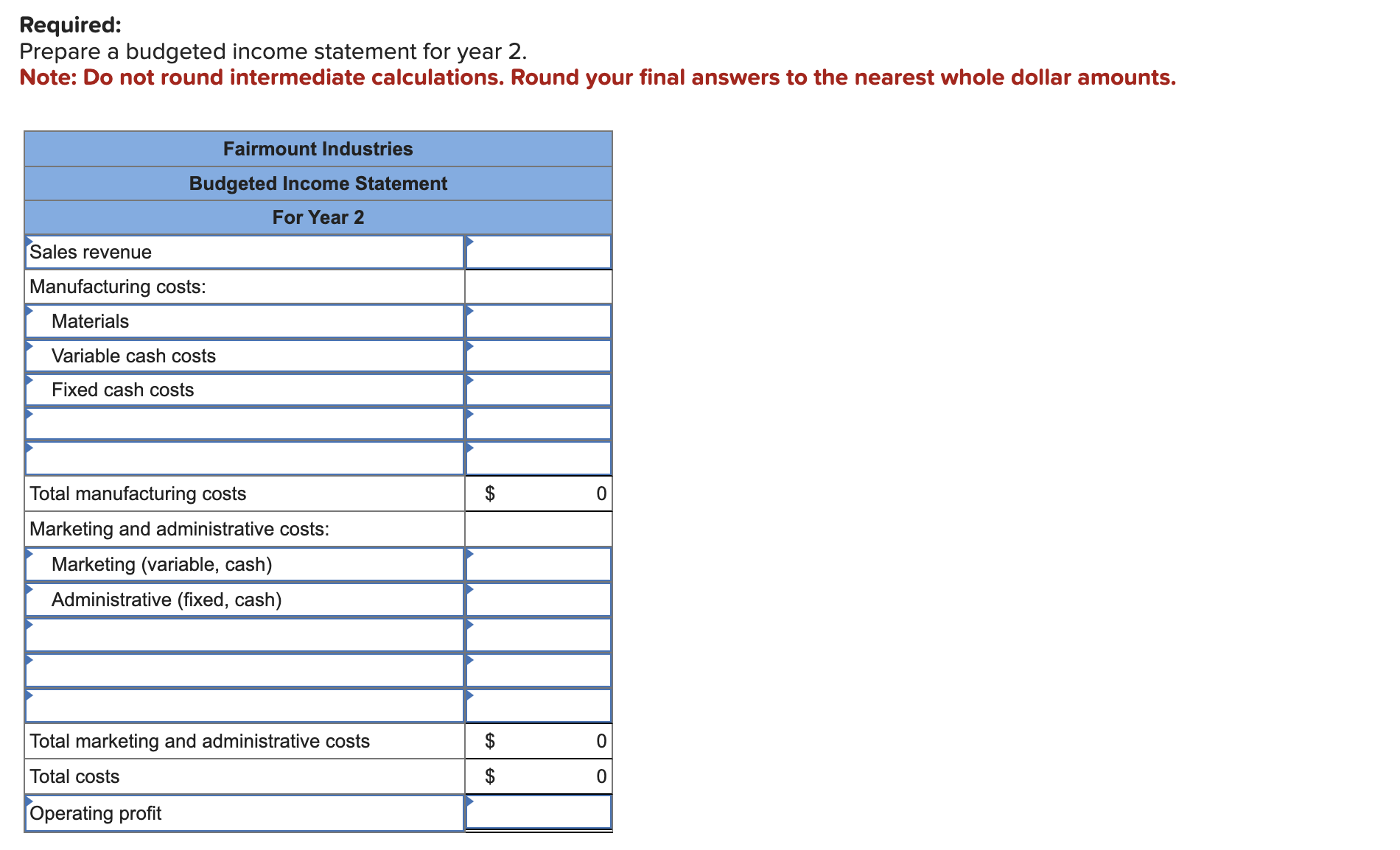 Solved Required Prepare A Budgeted Income Statement For 3691