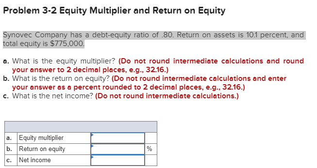 Solved Problem 3-2 Equity Multiplier And Return On Equity | Chegg.com