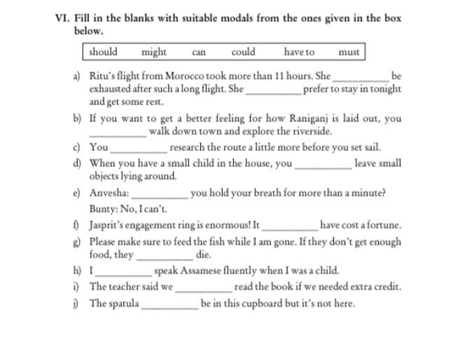 Solved Be VI. Fill In The Blanks With Suitable Modals From | Chegg.com