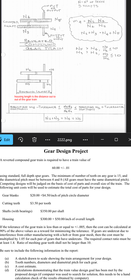 Gear Design ProjectA reverted compound gear train is | Chegg.com