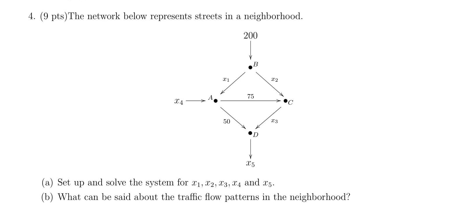 Solved 4. (9 pts) The network below represents streets in a | Chegg.com