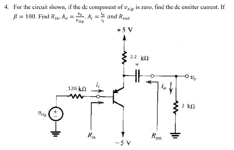 Solved 4. For the circuit shown, if the dc component of vsig | Chegg.com
