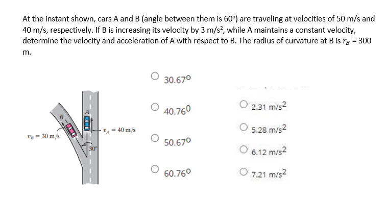 Solved At The Instant Shown, Cars A And B (angle Between | Chegg.com