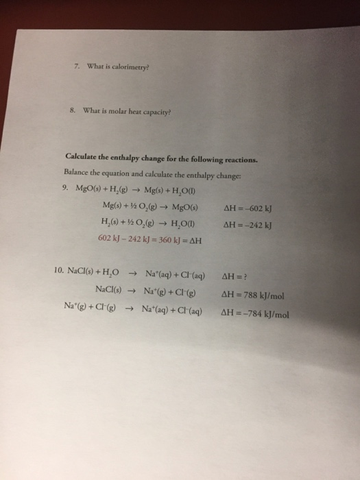 Solved Calorimetry and Hess's Law Name Date Section Answer