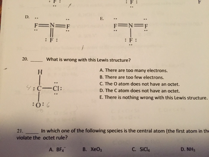 Solved E. 20. What is wrong with this Lewis structure? A. | Chegg.com