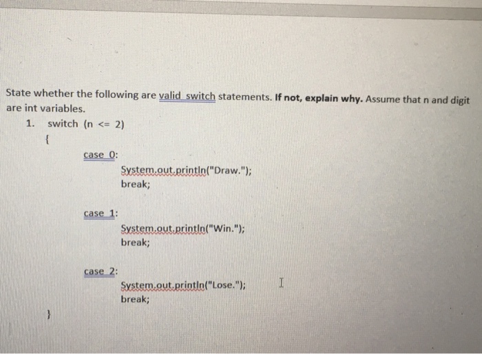 Solved State whether the following are valid switch | Chegg.com