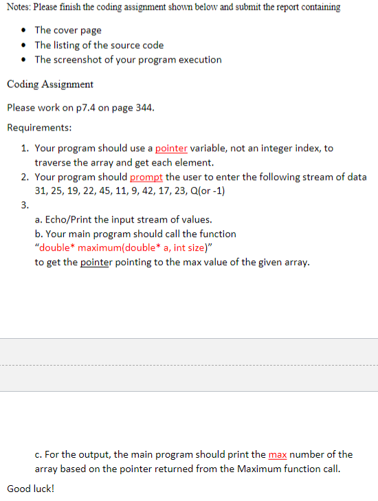 Solved P7.4 Write a function that returns a pointer to the | Chegg.com