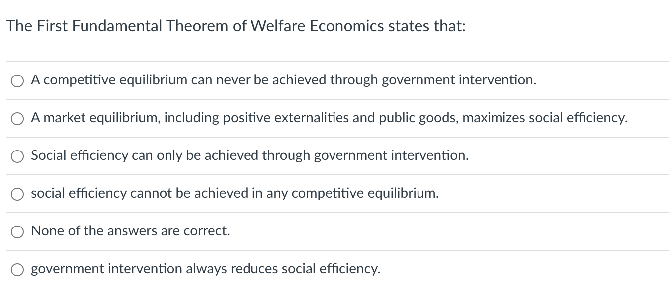 Solved The First Fundamental Theorem of Welfare Economics | Chegg.com