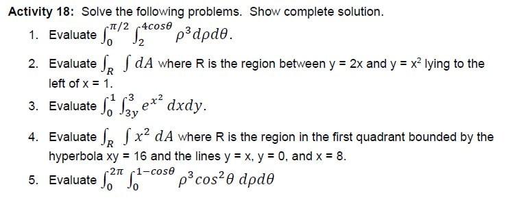 Solved Activity 18: Solve the following problems. Show | Chegg.com