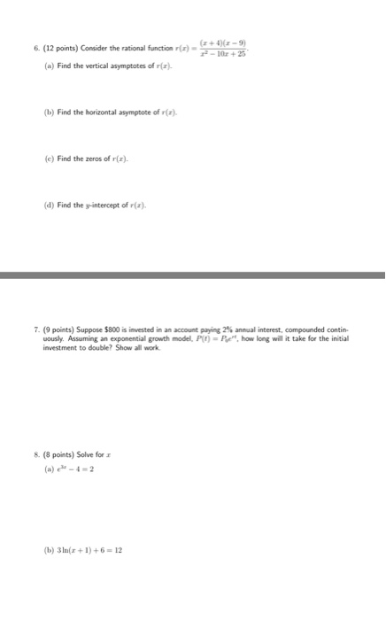 Solved 6. (12 points) Consider the rational function | Chegg.com