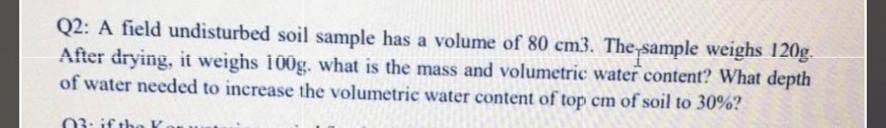 Solved а Q2: A field undisturbed soil sample has a volume of | Chegg.com