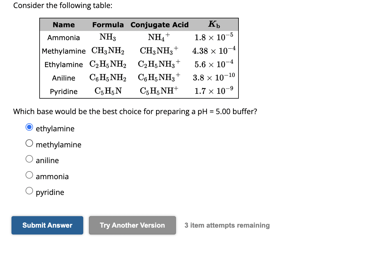 Solved Consider the following table: Which base would be the | Chegg.com