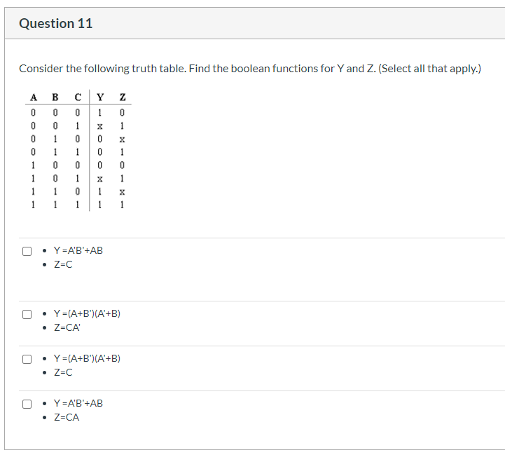 Solved Question 11 Consider The Following Truth Table. Find | Chegg.com