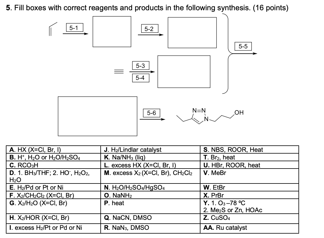 Solved 5 Fill Boxes With Correct Reagents And Products I Chegg Com