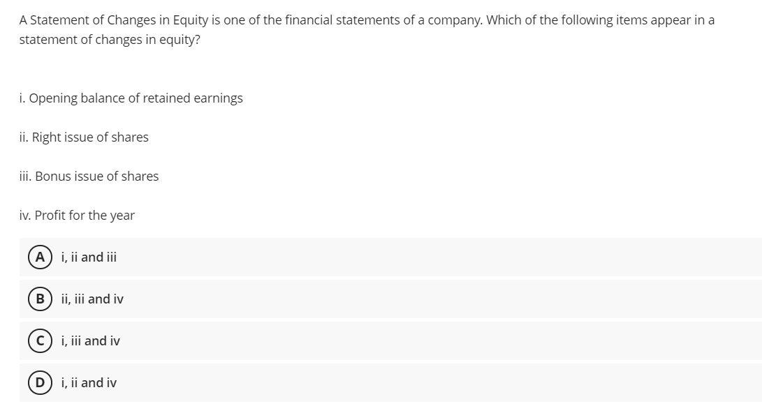 Solved A Statement Of Changes In Equity Is One Of The | Chegg.com