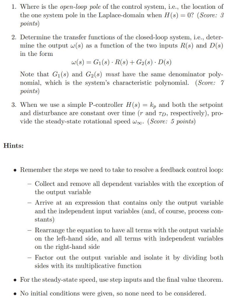 Solved trol system. Figure 1 shows the block diagram of the | Chegg.com