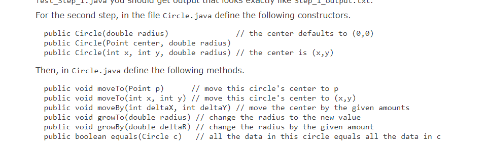 Solved For the second step, in the file Circle.java define | Chegg.com