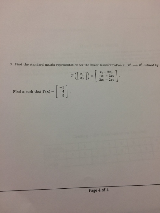 Solved Find the standard matrix representation for the