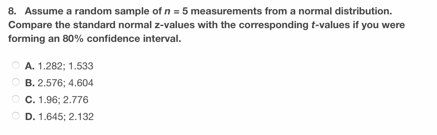 Solved 8. Assume a random sample of n=5 measurements from a | Chegg.com