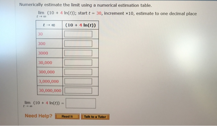 Solved Numerically estimate the limit using a numerical | Chegg.com