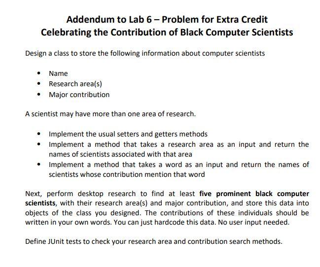Addendum to Lab 6 - Problem for Extra Credit | Chegg.com