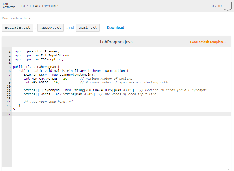 Solved 10.7 LAB Thesaurus Given a set of text files