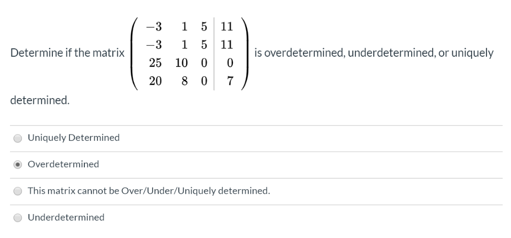 Solved -3 1 11 -3 1 11 Determine if the matrix is | Chegg.com