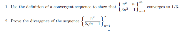 Solved n 1. Use the definition of a convergent sequence to | Chegg.com