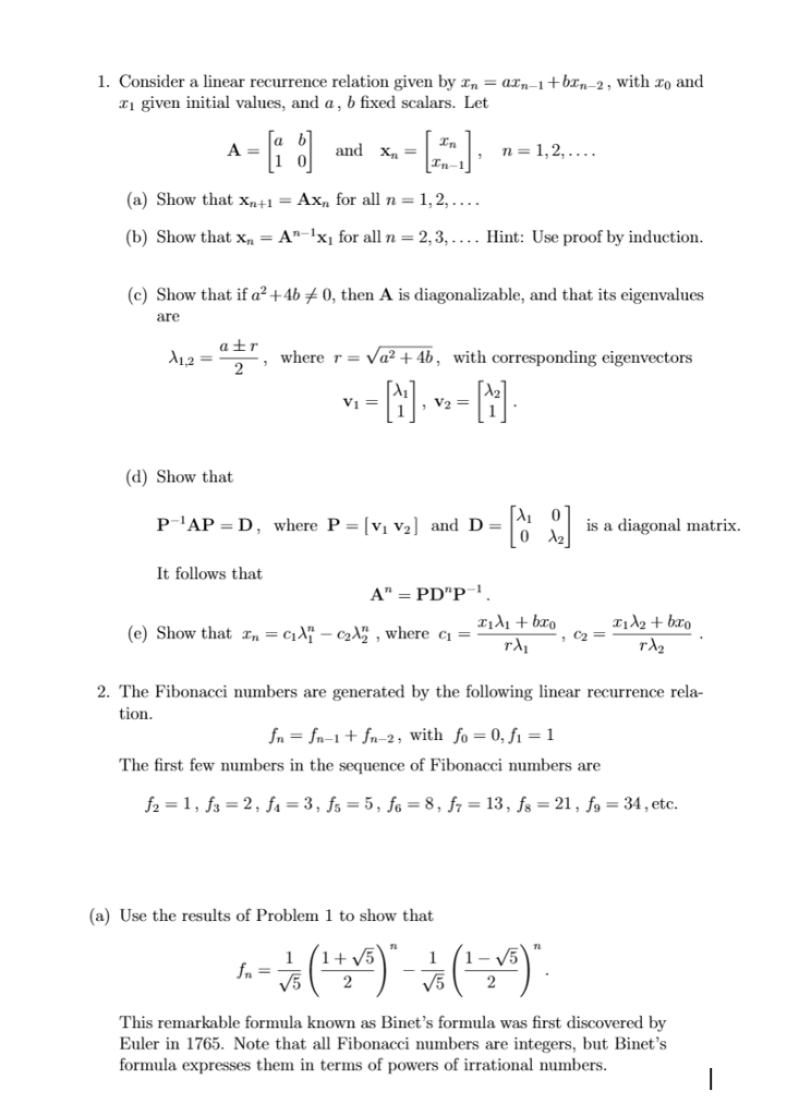 Solved 1. Consider a linear recurrence relation given by | Chegg.com