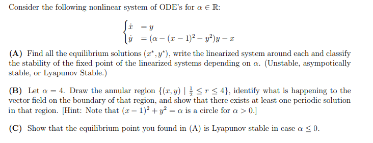 Solved Consider The Following Nonlinear System Of Ode S F Chegg Com