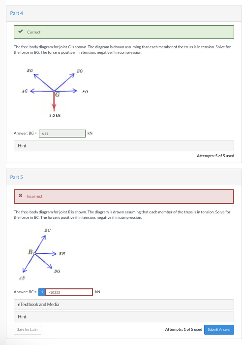 Solved Determine The Forces In Members BC And BG Of The | Chegg.com