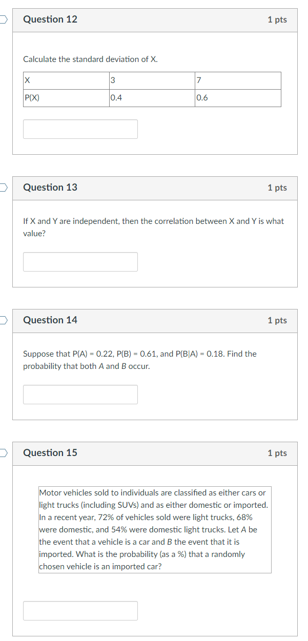 Solved Question 12 1 pts Calculate the standard deviation of | Chegg.com