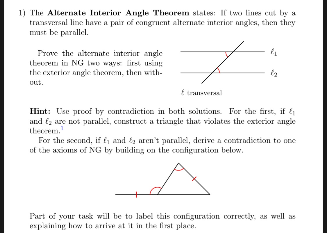 Solved Prove The Alternate Interior Angle Theorem In Ng Chegg Com